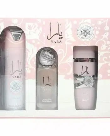 LATTAFA YARA 3 PIECE GIFT SET WITH ( 3.4oz EDP Spray +6.7oz DEO + 1.7oz HAIRMIST )