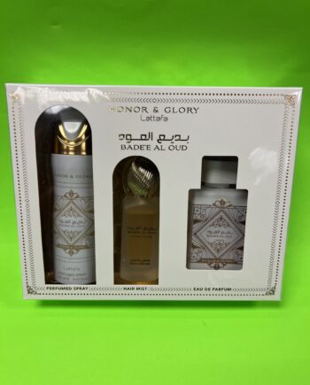 LATTAFA  BADEE AL OUD HONOR & GLORY 3 PCS GIFT SET WITH 100ML EDP + 200ML DEO + 50ML HAIRMIST