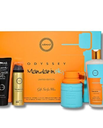 ODYSSEY MANDARIN SKY BY ARMAF 4PCS SET ( 3.4OZ EDP SPRAY + 3.4OZ S/G + 1.7OZ B/L + 8.4OZ SHAMPOO ) FOR MEN.