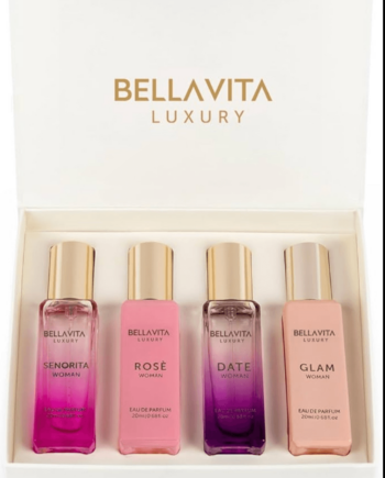 BELLAVITA LUXURY WOMEN'S PERFUME GIFT SET (4X20ML) | NOTES OF FLORAL, SWEET, SPICEY RED FRUIT, VANILLA & Mp; ROSE | FRENCH PARFUM COLLECTION GIFT SETUSK | DATE, SENORITA, GLAM &am